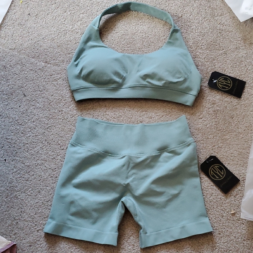 Size Small Mint Green Sports Bra and Shorts Set